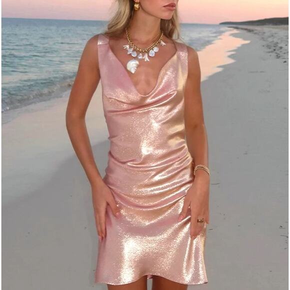 Cynthia Rowley Shimmering Siren Cowl Neck Mini Dress - Picture 8 of 8